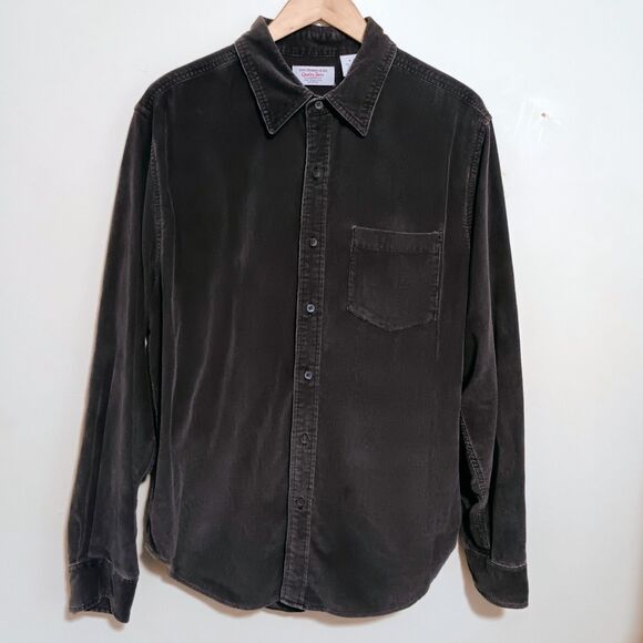 Vtg Levis Corduroy Button Up Shirt-Large-Pocket-Distressed Black-1990s-Shacket - Picture 1 of 8